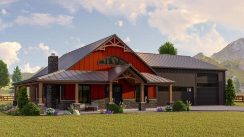 Single-Story, 3-Bedroom Farmhouse-Inspired Barndominium with Wraparound Porch (Floor Plan)