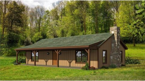 Single-Story, 2-Bedroom Cottage with Covered Vaulted Ceiling (Floor Plans)