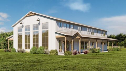Double-Story, 6-Bedroom Barndominium Home With Wraparound Porch (Floor Plans)
