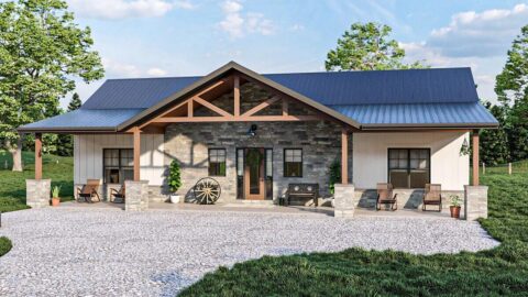 Single-Story, 3-Bedroom Rustic Ranch Home With Cathedral Ceilings And A Broad Front Porch (Floor Pla...