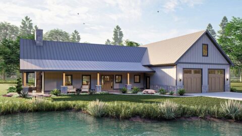 Single-Story, 3-Bedroom Barndominium-Style House With Safe Room (Floor Plan)