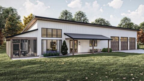 Single-Story, 3-Bedroom Luxurious & Comfortable Barndominium-Style House (Floor Plan)