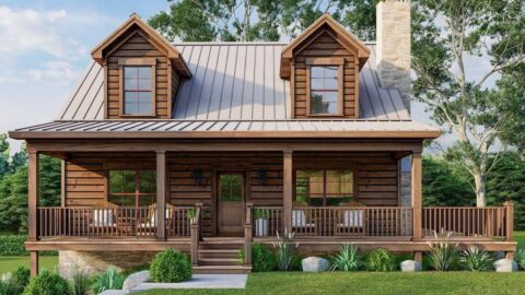 Double-Story, 3-Bedroom Rustic Cabin With Drive-Under Garage (Floor Plan)
