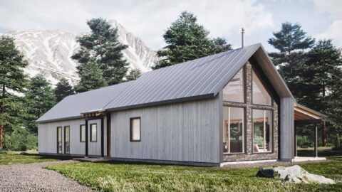 Single-Story, 2-Bedroom Scandinavian-Style House With 2 Bathrooms (Floor Plan)