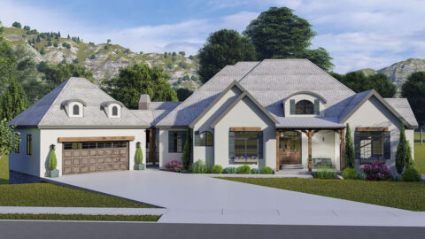 Spacious French Country Home With Lower-Level Apartment & Angled Garage Space (Floor Plans)