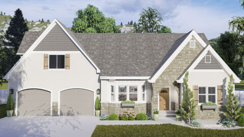 Double-Story European-Style House With 2-Car Garage & Lower-Level Apartment Option (Floor Plans)