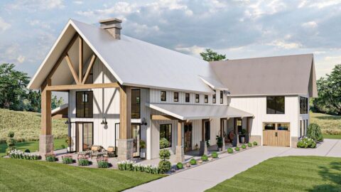 Double-Story, 4-Bedroom Modern Farmhouse Barndominium with Large Bonus Room over Garage (Floor Plan)