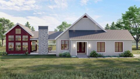 2-Bedroom Dogtrot House with Window-filled Rec Room (Floor Plan)