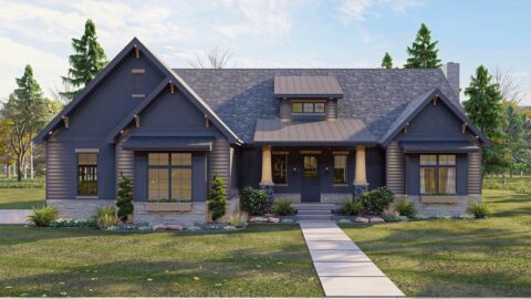 Single-Story, 2-Bedroom Craftsman Home with Vaulted Great and Dining Rooms (Floor Plans)
