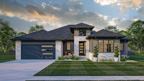 Single-Story, 4-Bedroom Modern Prairie-Style House Under 3,000 Square Feet (Floor Plan)