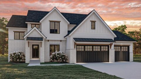 4-Bedroom New American Farmhouse with 4 Upstairs Bedrooms and Laundry (Floor Plans)