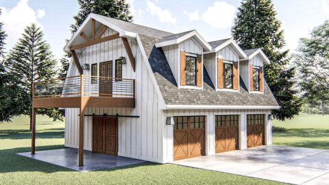 Double-Story, 1-Bedroom Barn-Style Garage with Apartment Above (Floor Plans)