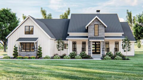 Modern Farmhouse with Optional Lower Level Sport Court (Floor Plans)