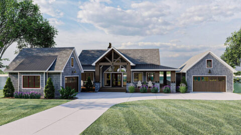 Craftsman-Style Lake House With Large Covered Deck & 2 Double-Car Garages (Floor Plans)