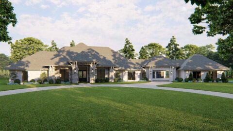 Single-Story, 4-Bedroom European-Style Home With 4-Car Garage & Motor Court (Floor Plan)
