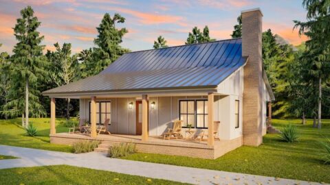 Single-Story, 2-Bedroom Farmhouse Cottage Home with 8' & 10' Foot Deep Porches, Front & Back (Floor ...