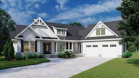 3-Bedroom The Rodrick: Modern Farmhouse with angled courtyard entry garage (Floor Plans)