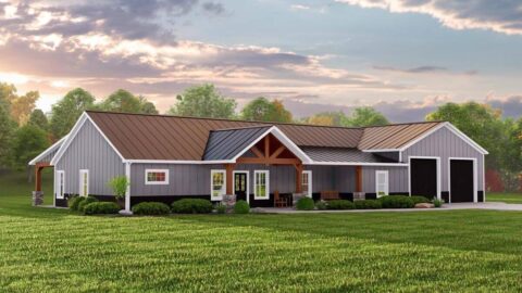 Single-Story, 3-Bedroom Barndominium-Style House Under 1,900 Square Feet with Extra-Deep 2-Car Garag...