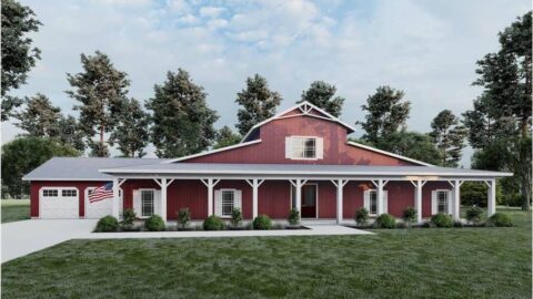 Single-Story, 5-Bedroom 3,277 Sq. Ft. Barn-Style House with Mudroom & Pet Center (Floor Plans)