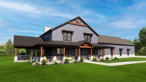 Double-Story, 3-Bedroom Barndominium-Style House with Garage Viewing Room (Floor Plans)