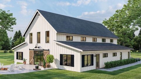 Double-Story, 3-Bedroom Barndominium-style House with Home Office and Two-story Great Room (Floor Pl...