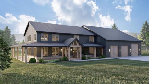 4-Bedroom Barndominium-Style House with Home Office and Oversized RV Garage (Floor Plans)