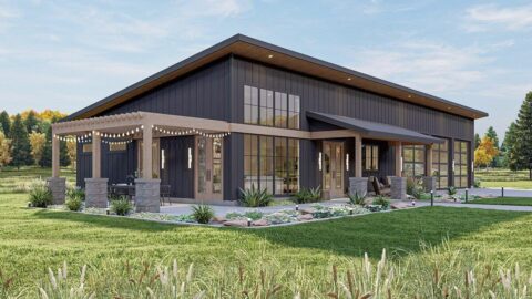 2-Bedroom Barndominium-Style House with Covered Patio and 3-Car Garage (Floor Plans)