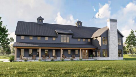 Double-Story, 4-Bedroom 2,700 Square Foot Barndominium-Style House with 3 Outdoor Spaces (Floor Plan...