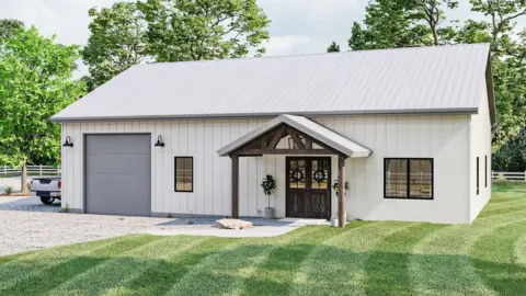 Single-Story, 2-Bedroom Barndominium With Drive-Through Shop (Floor Plan)