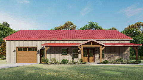 3-Bedroom 1,600 Square Foot Barndominium with Drive-Through Garage (Floor Plans)