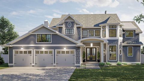 House with Fireplaces in the Home Office and 2-Story Great Room (Floor Plans)