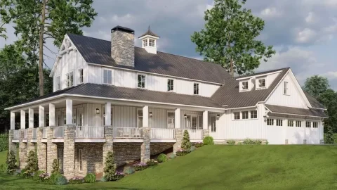3-Bedroom Country House with Wrap Around Porch and Bonus Expansion (Floor Plans)