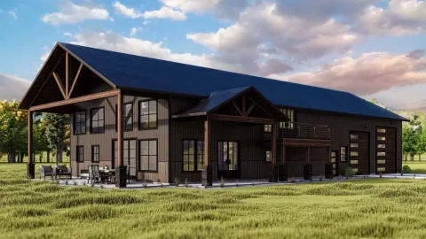 Double-Story, 3-Bedroom Barndominium-Style House For The Outdoors Lover (Floor Plans)