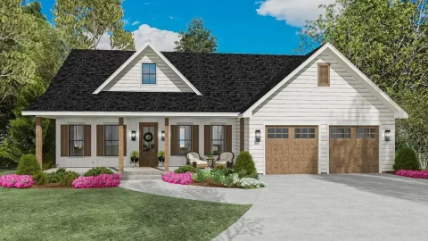 3-Bedroom Farmhouse with Front and Rear Porches (Floor Plan)