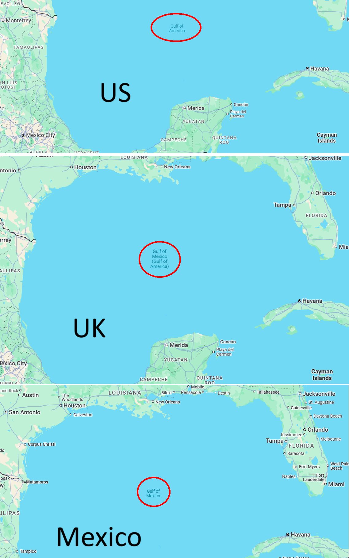 What Google Maps Calls the Gulf of Mexico in Different Countries