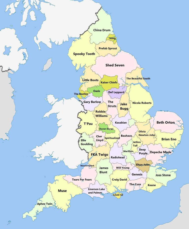Best-selling English artists by county