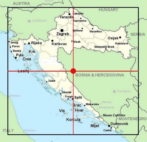 Croatia's Center is in Bosnia & Herzegovina