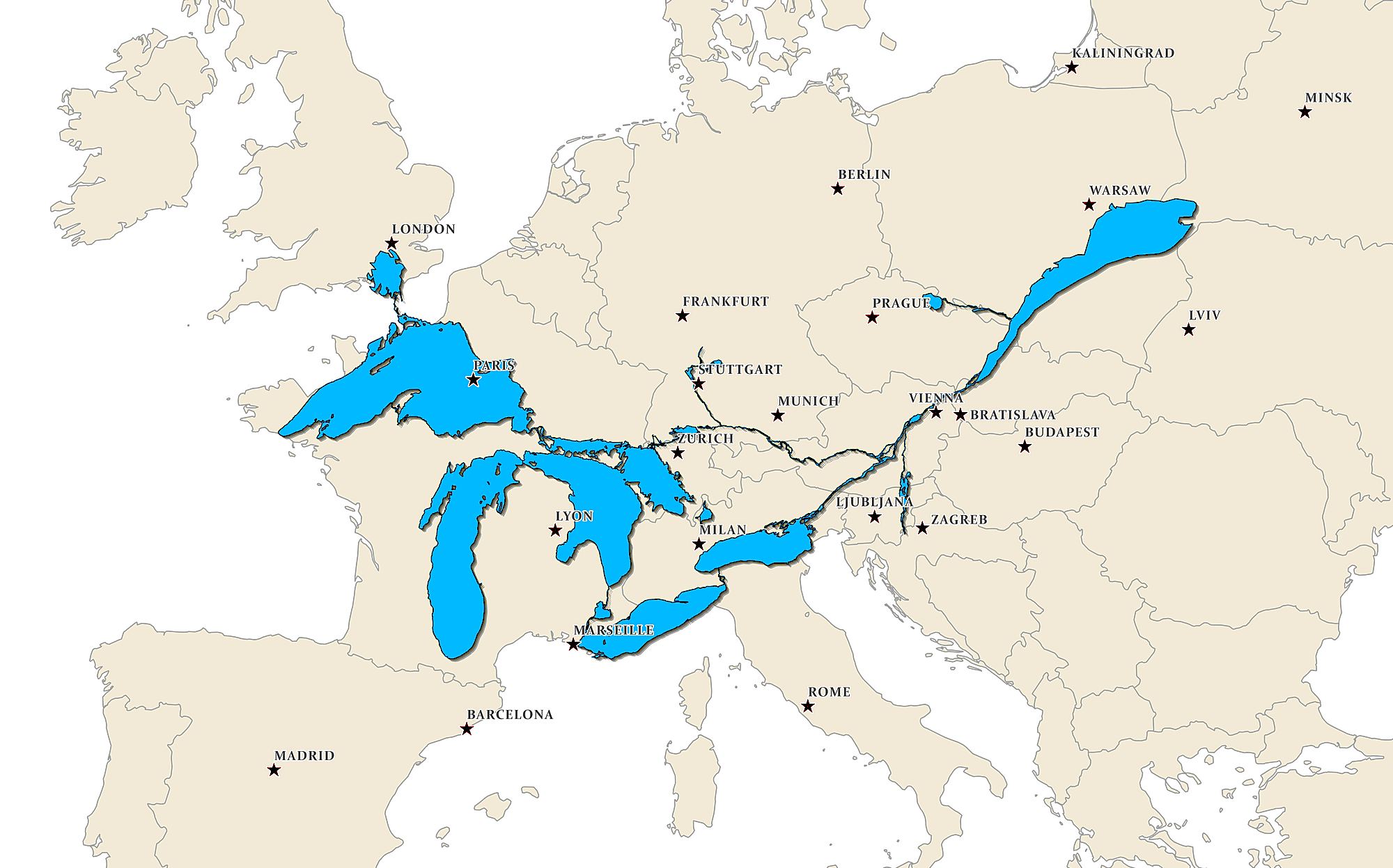 Great Lakes & St. Lawrence River Over Europe