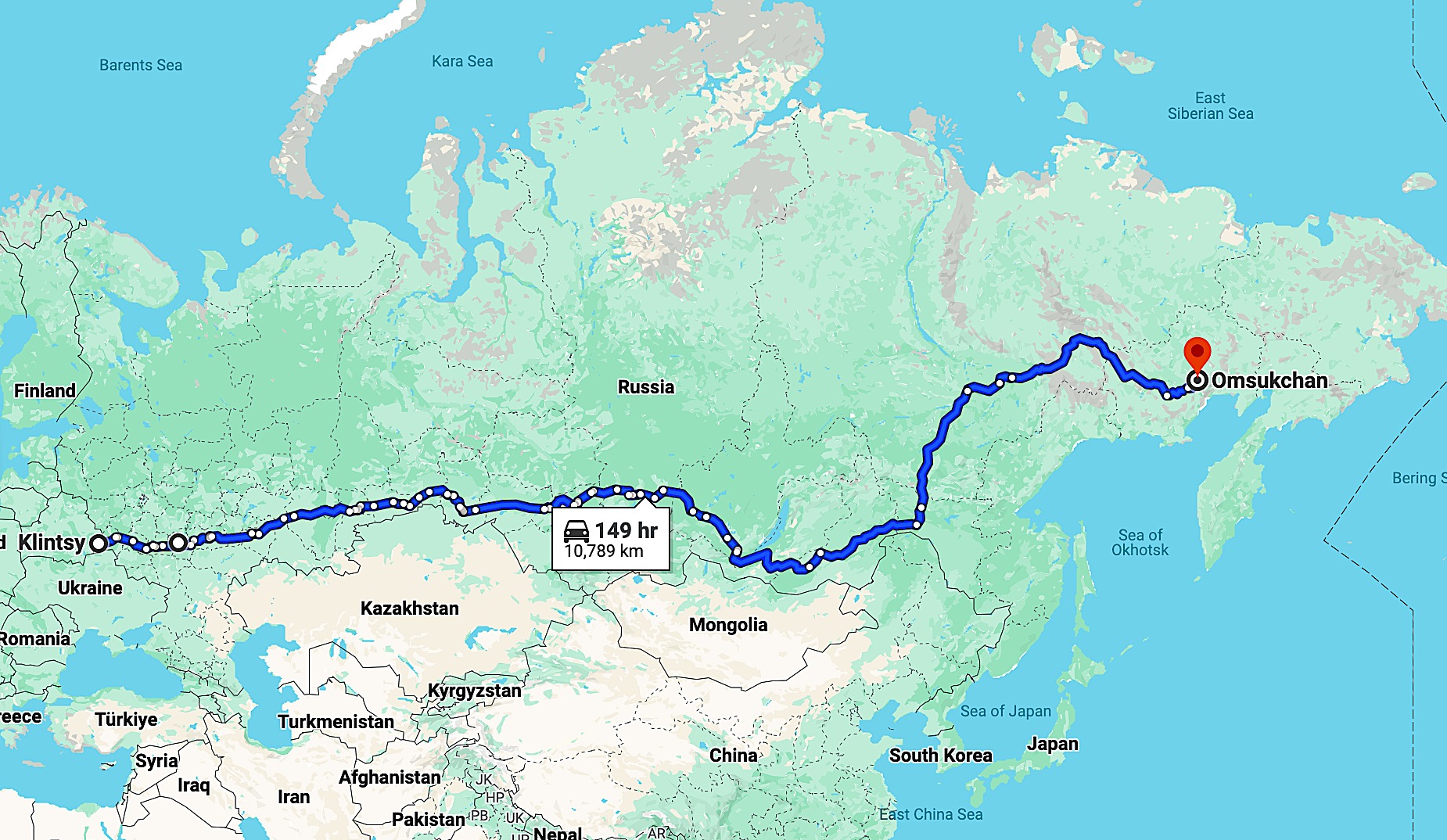 Russia 149-hour drive