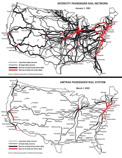 U.S. Rail Network: 1972 vs. 2005