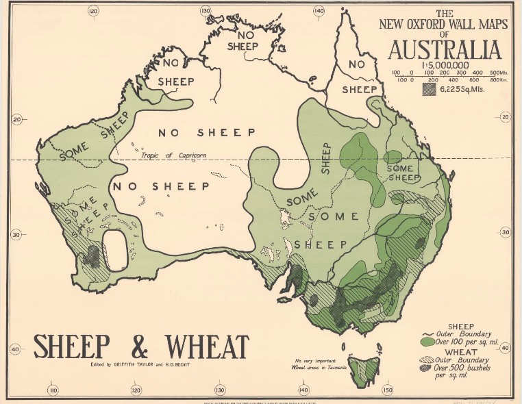 Australia Sheep & Wheat Map (1920)